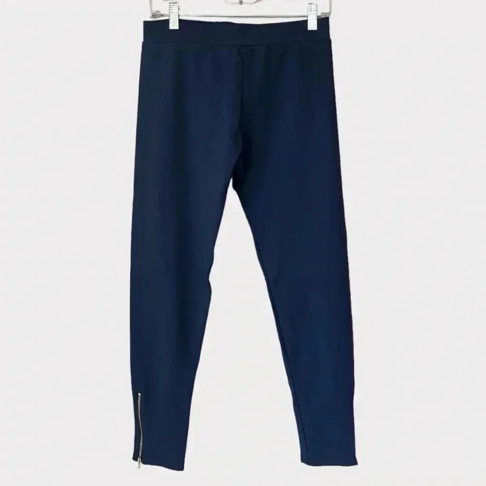 Chloe Kristyn Women's Navy Blue Ponte Ankle Zippers Leggings Pants Size Medium